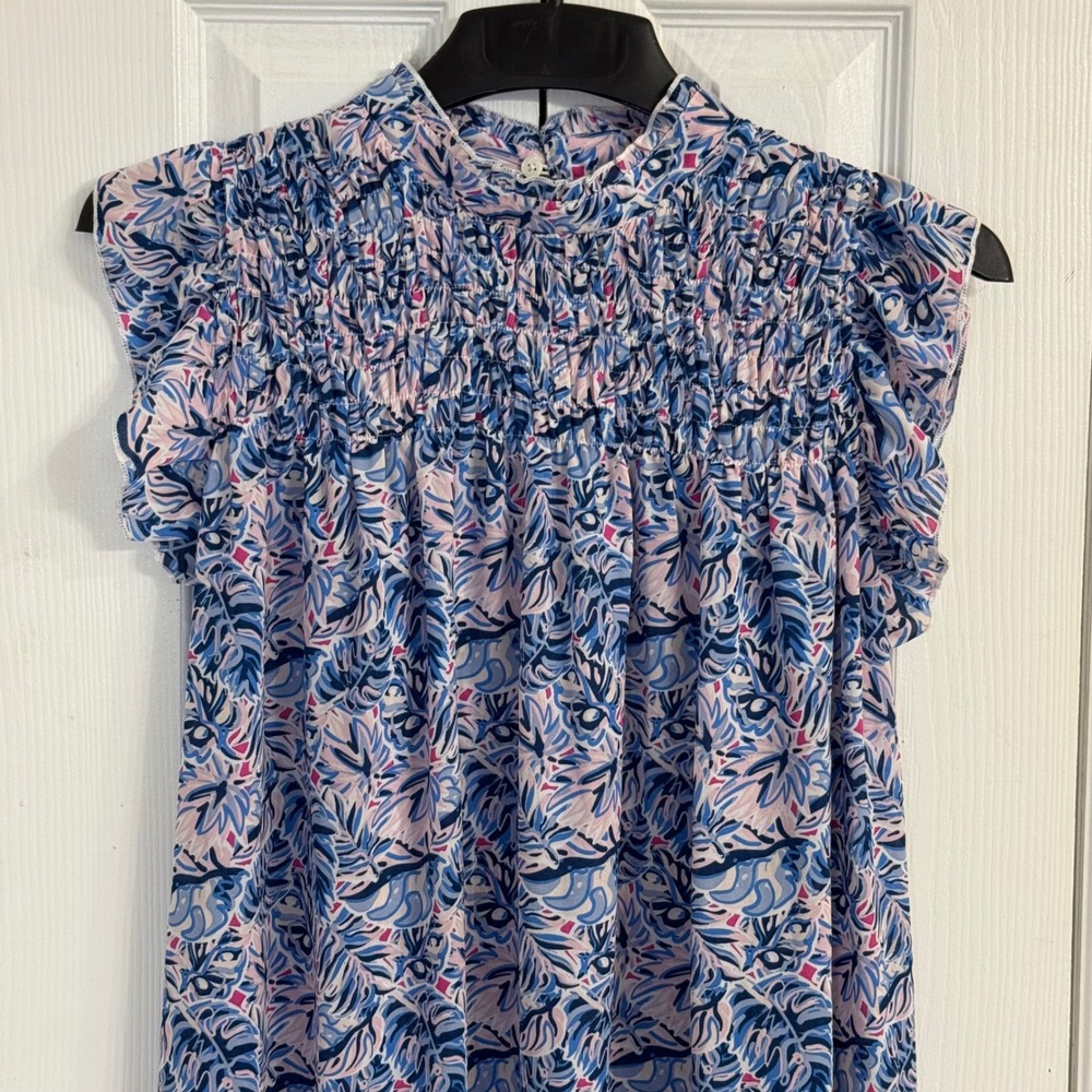 Simply Southern Smocked Neck Dress Floral Print Casual Sleeveless Size L - Picture 2 of 6
